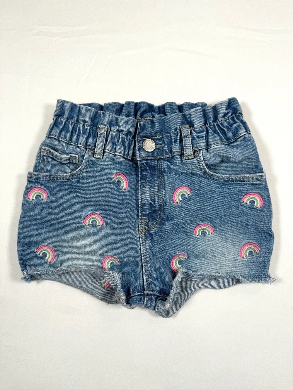 GAP Girls Rainbow Embroidered Denim Ruffle Shorts 5 Like Mom Kidcore Retro Boho